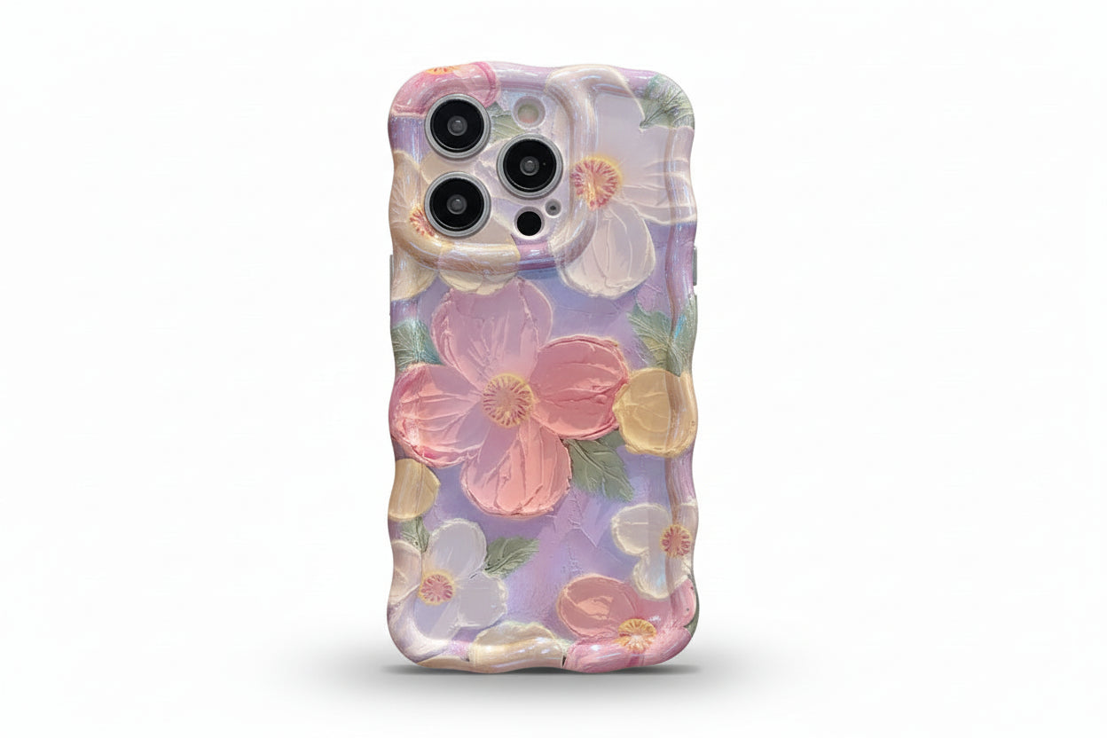 Luxury Retro Oil Painting Flower Case For Apple iPhone 11, 12, 13, 14, 15, 16, Plus, Pro, Pro Max.